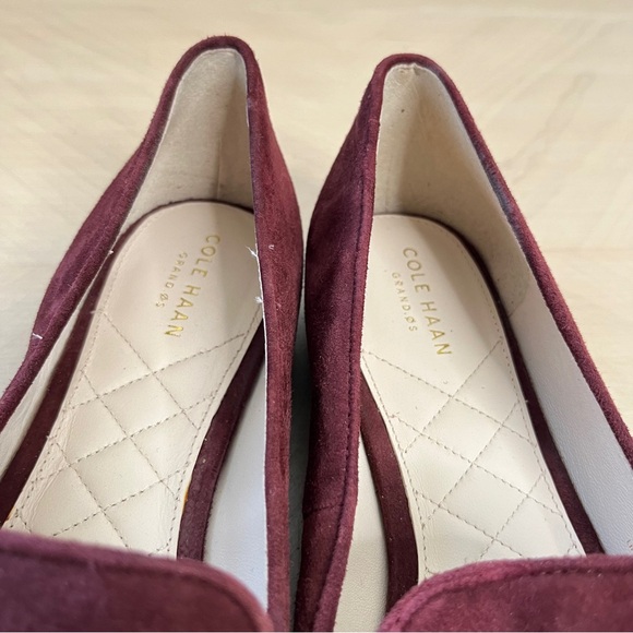 Cole Haan Tali Bow Flats Red Maroon Suede Leather Gold Buckle Loafers Women's 9 - Picture 7 of 8